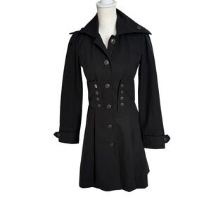 Vtg y2k New Look Black Trench Coat corset hourglass women xsmall small gothic